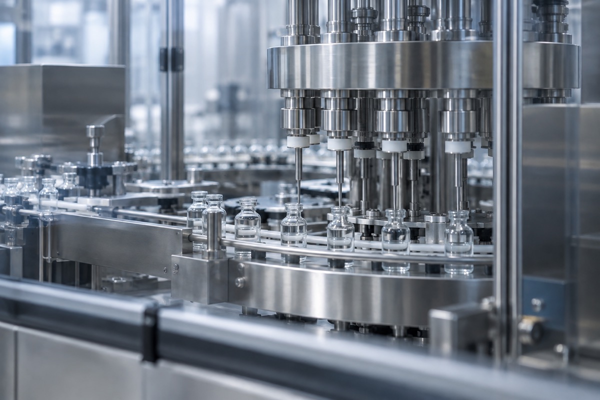 Conceptual illustration of pharmaceutical filling equipment, not an Amyra facility.